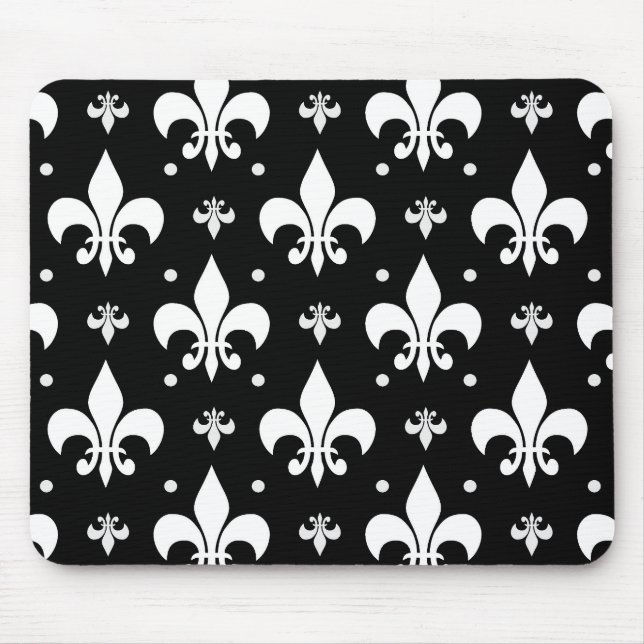 Schwarzes Fleur-de-lis-Muster Mousepad (Vorne)