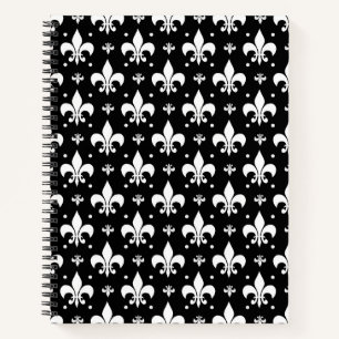 Schwarzes Fleur-de-lis-Muster Notizbuch
