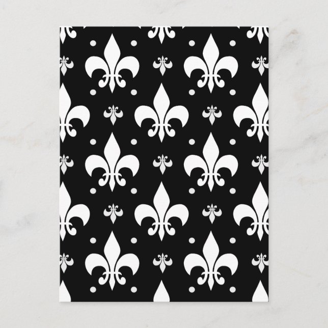 Schwarzes Fleur-de-lis-Muster Postkarte (Vorderseite)