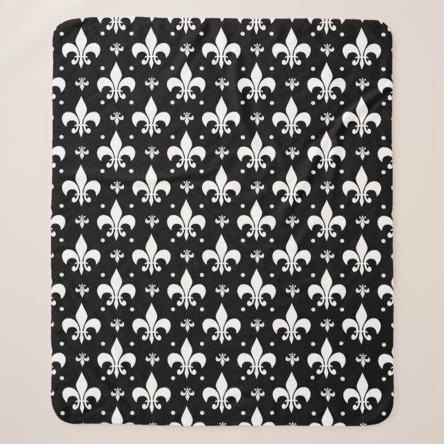 Schwarzes Fleur-de-lis-Muster Sherpadecke (Vorderseite)