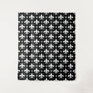 Schwarzes Fleur-de-lis-Muster Wandteppich