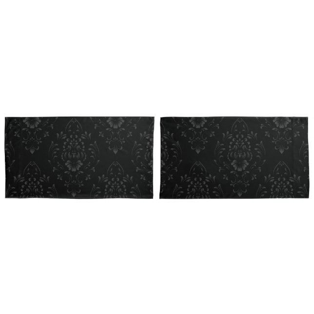 Schwarzes Floral Damask Muster Kissenbezug (Vorderseite-Set)