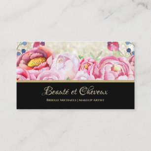 Schwarzes Florales Frisuren-Make-up-Salon Visitenkarte
