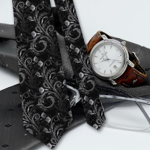 Schwarzes florales Paisley-Spitzenmuster Krawatte