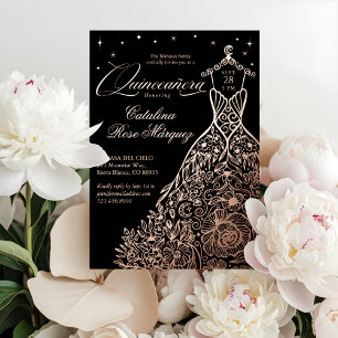 Schwarzes florales Quinceañera-Kleid Himmelsmond S Folieneinladung