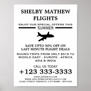 Schwarzes Flugzeug-Symbol, Werbung für Fluggesells Poster