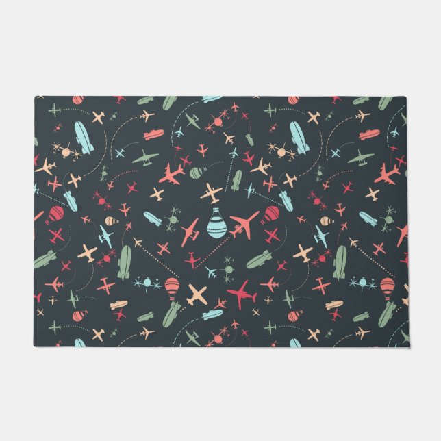 Schwarzes Flugzeug und Flugmuster Fußmatte (Vorderseite)