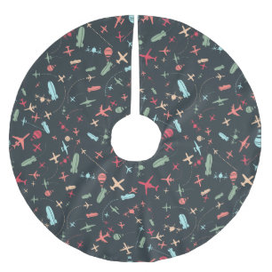 Schwarzes Flugzeug und Flugmuster Polyester Weihnachtsbaumdecke