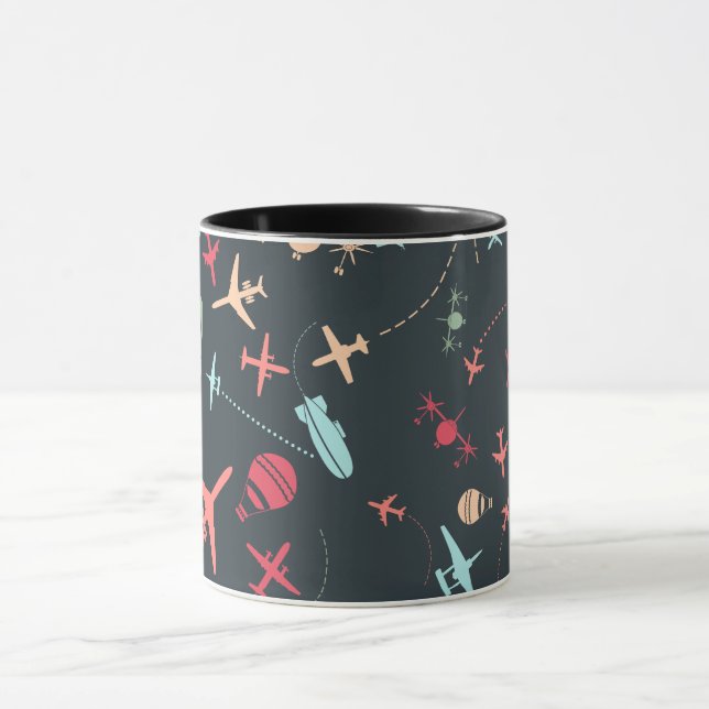 Schwarzes Flugzeug und Flugmuster Tasse (Zentrum)