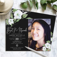 Schwarzes Foto Bat Mitzvah Silver Floral Wasserfar