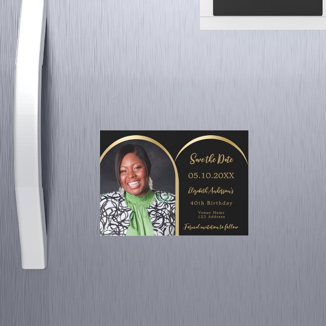 Schwarzes Foto Bogen Birthday Save the Date Karte (Von Creator hochgeladen)