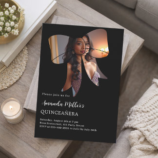 Schwarzes Foto Bogen elegant Quinceanera Einladung
