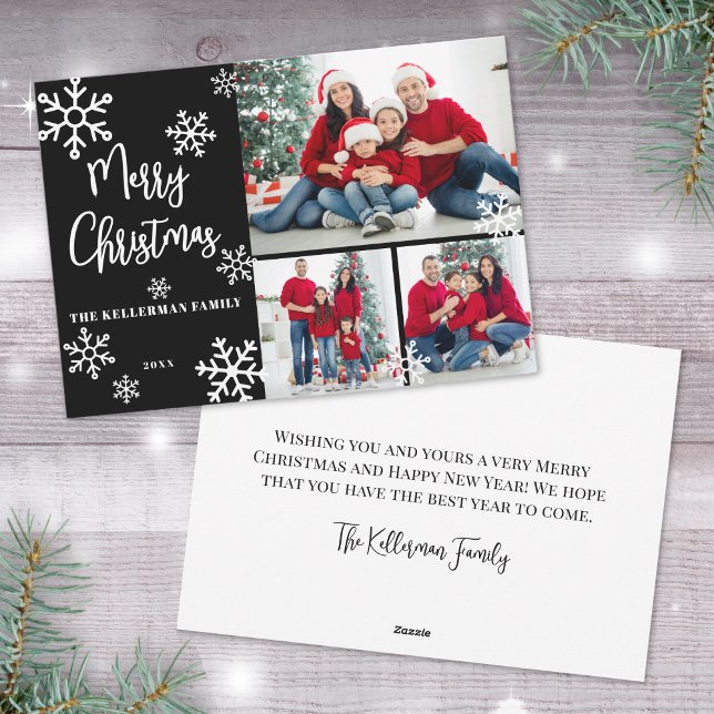 Schwarzes Foto Collage Frohe Weihnachten (Black Photo Collage Merry Christmas Holiday Card)