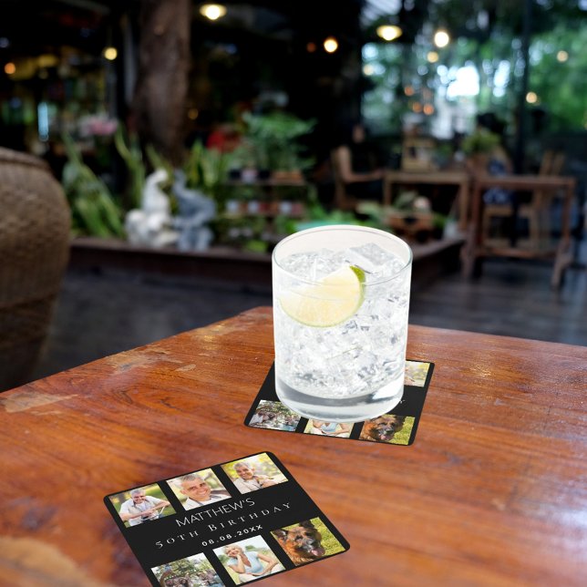 Schwarzes Foto Geburtstagsparty Rechteckiger Pappuntersetzer (Von Creator hochgeladen)