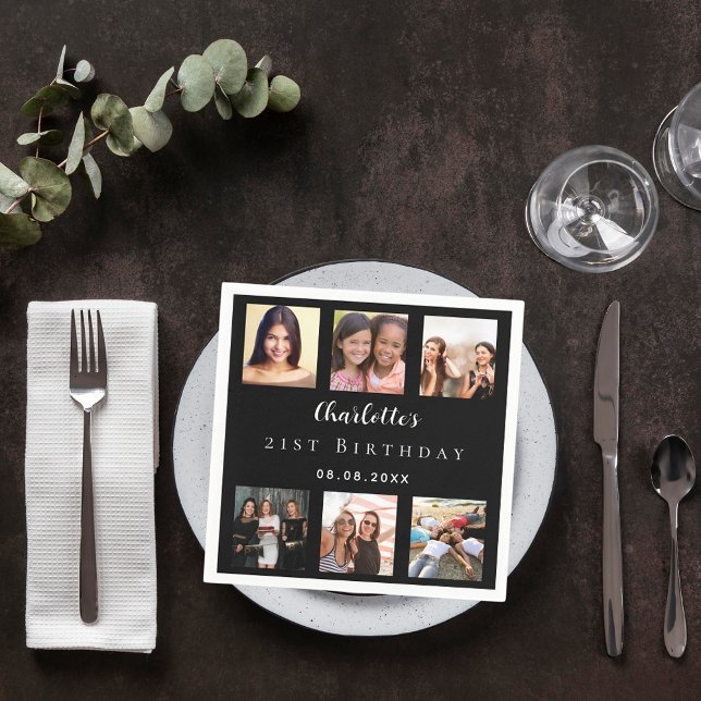 Schwarzes Foto Geburtstagsparty Serviette (Von Creator hochgeladen)