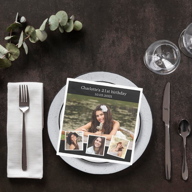 Schwarzes Foto Geburtstagsparty Serviette (Von Creator hochgeladen)