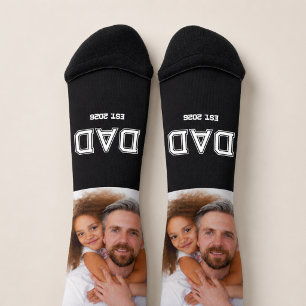 Schwarzes Foto mit Schriftzug 'Dad Established' Socken