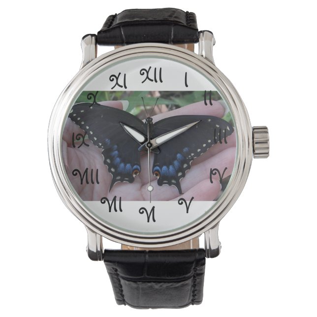 Schwarzes Frack Schmetterling#1-Uhr Armbanduhr (Vorderseite)