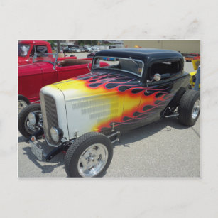 Schwarzes Frisierte Auto mit Flammen Postkarte
