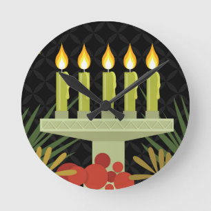 schwarzes frohes kwanzaa runde wanduhr