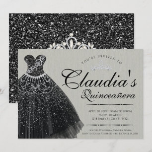 Schwarzes Funkeln, Quinceañera-Kleid Einladung