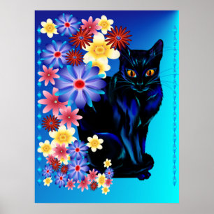 Schwarzes Garten-Miezekatze-Plakat Poster