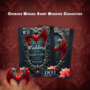 Schwarzes geflügeltes Herz Gothic Romance Elegant Einladung