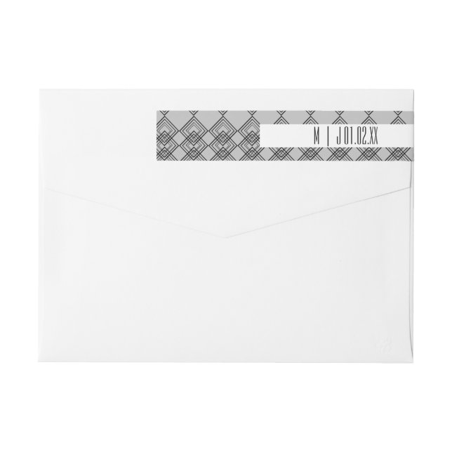 Schwarzes geometrisches Diamant-Modern-Hochzeitslo (Rückseite)