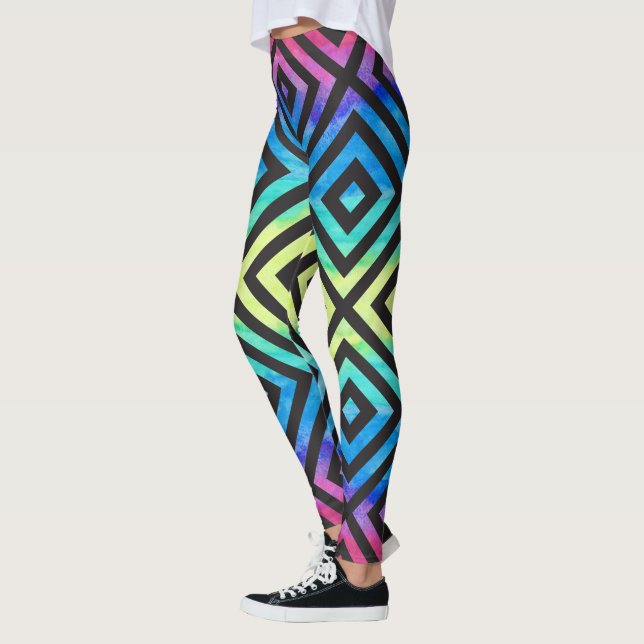 Schwarzes geometrisches Muster und farbige Pinsels Leggings (Links)