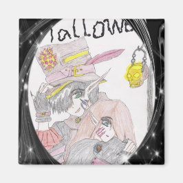 Schwarzes Gerahmtes Halloween-Paar Zeichnend Magnet