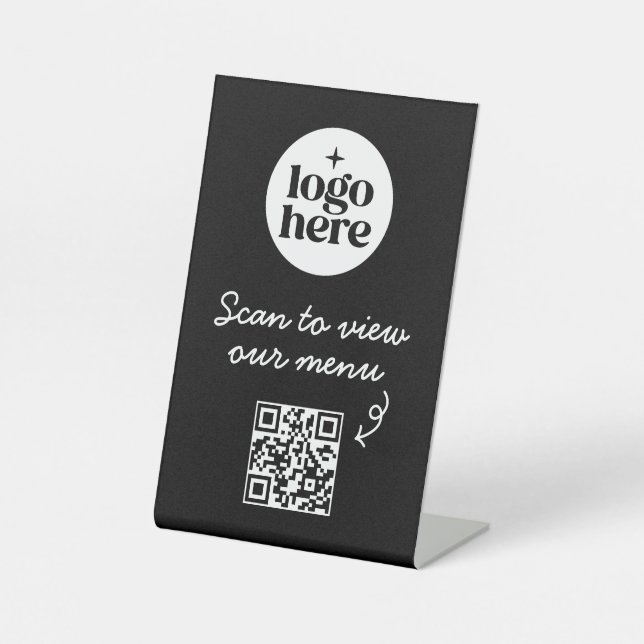 Schwarzes Geschäft-Logo-Menü-QR-Code Sockelschild (Vorderseite)