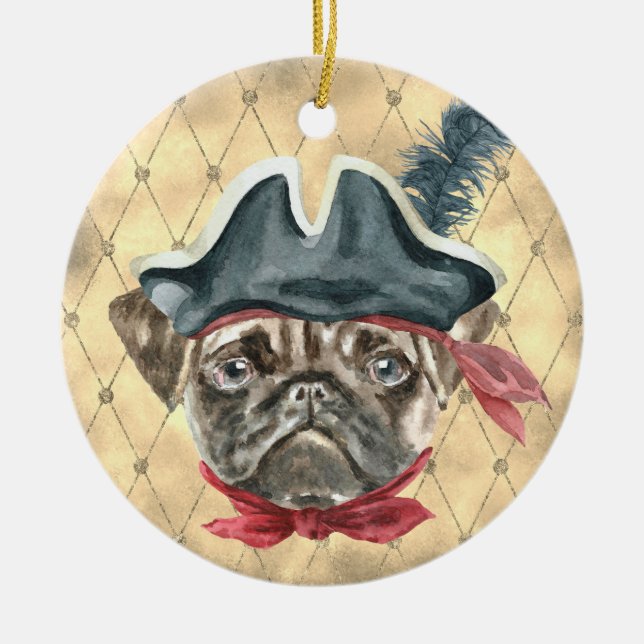 Schwarzes Gesicht, Mops Pirate Ornament (Vorne)