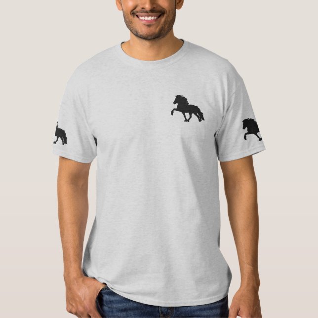 Schwarzes gestickter Isländer Besticktes T-Shirt (Vorderseite)