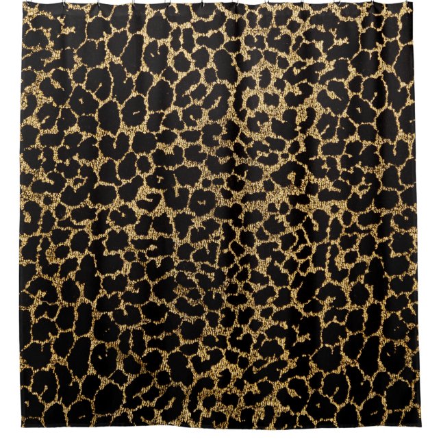 Schwarzes Gewebe mit metallisch goldgelbem Leopard Duschvorhang (Vorderseite)