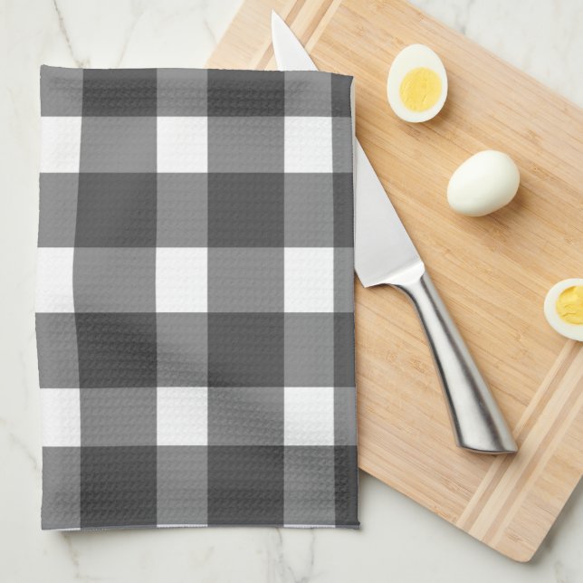 Schwarzes Gingham-Küchenhandtuch Geschirrtuch (Viertel Falte)