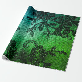 Schwarzes Glam Blumenstrauß Tropisches grünes Wass Geschenkpapier