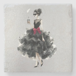 Schwarzes Glam Gown, Red Bow, Shades Steinuntersetzer
