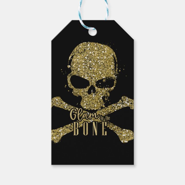 Schwarzes Glam zum Knochen-Gold-Glitzer Geschenkanhänger (Vorderseite)