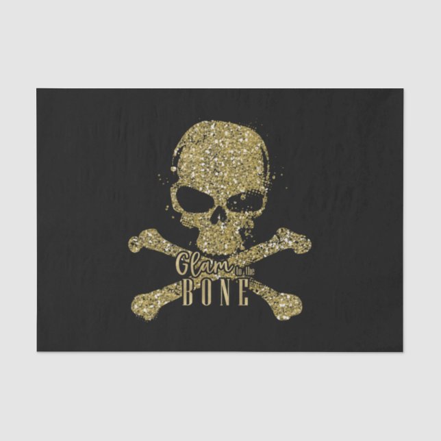 Schwarzes Glam zum Knochen-Gold-Glitzer-Schädel Seidenpapier (Vorderseite)
