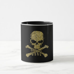 Schwarzes Glam zum Knochen-Gold-Glitzer-Schädel Tasse
