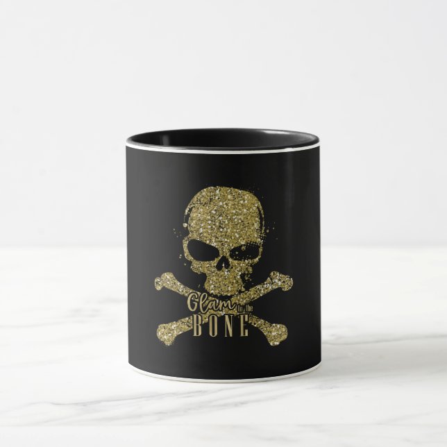 Schwarzes Glam zum Knochen-Gold-Glitzer-Schädel Tasse (Zentrum)