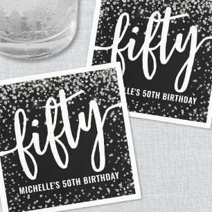 Schwarzes Glitter 50. Geburtstag Serviette