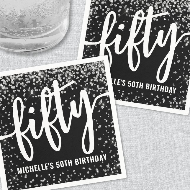 Schwarzes Glitter 50. Geburtstag Serviette (Black Glitter 50th Birthday Napkins )