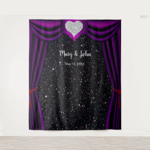 Schwarzes Glitter-Diamant-Herz Lila Vorhang Wandteppich