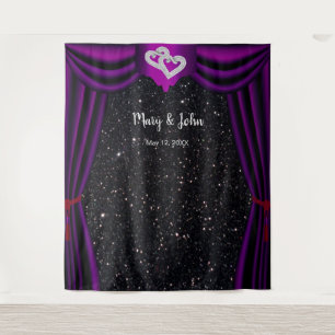 Schwarzes Glitter-Diamant-Herzen-Lila-Vorhang Wandteppich