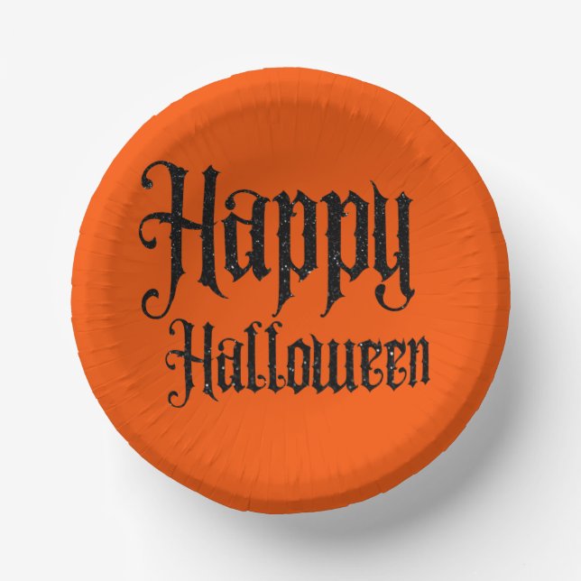 Schwarzes Glitter Frohes Halloween Pappteller (Vorderseite)