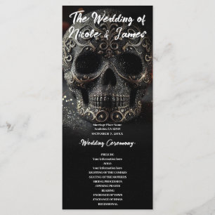 Schwarzes Glitter-Glam-Skull-Hochzeitsprogramm Programm