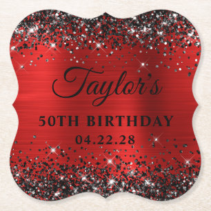 Schwarzes Glitter Roter Folie 50. Geburtstag Untersetzer