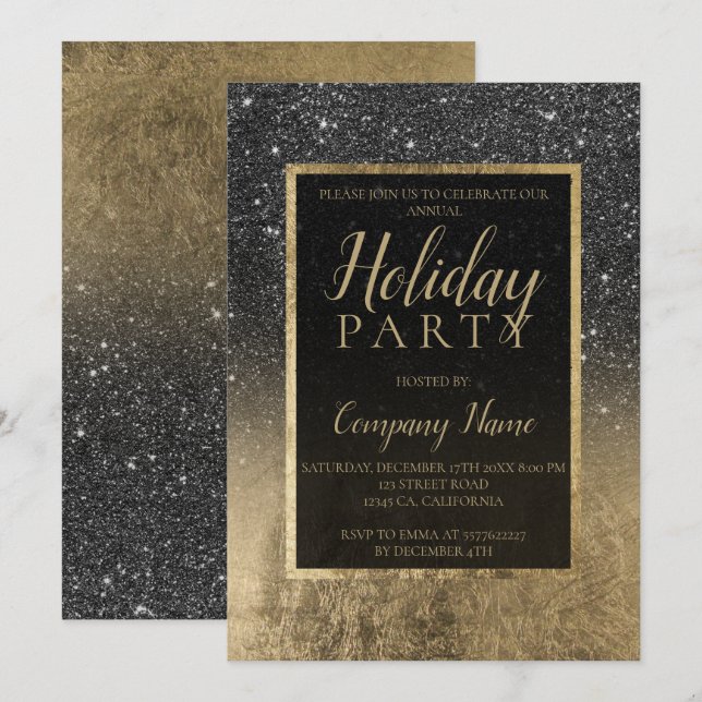 Schwarzes Glittergoldgeschäft Einladung (Vorne/Hinten)