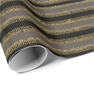 Schwarzes Glittery Gold Streifen Muster Geschenkpa Geschenkpapier